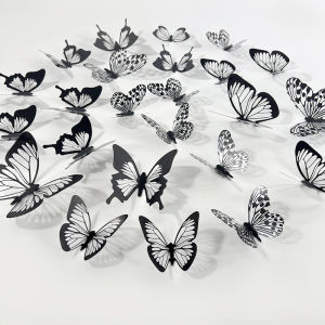 สติกเกอร์ติดผนัง3D รูปผีเสื้อคริสตัลสีดำและสีขาวสติกเกอร์ติดโต๊ะผีเสื้อสติกเกอร์กันน้ำงานแต่งงานบ้านงานปาร์ตี้รูปลอกแบบทำมือ