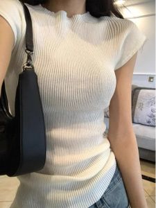 เสื้อชั้นในถักแขนสั้นคอตั้งครึ่งตัวสำหรับผู้หญิงในฤดูร้อน Pure Desire Style เสื้อชั้นในเซ็กซี่เข้ารูปกระชับสัดส่วน