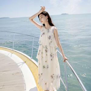 XIANGYING | Resort Style Lightweight Floral Layered Sleeveless Dress for Summer Beach