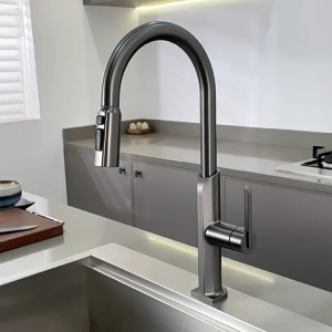 Stainless steel brushed gold pull-out kitchen faucet gray multi-function vegetable basin hot and cold water telescopic faucet