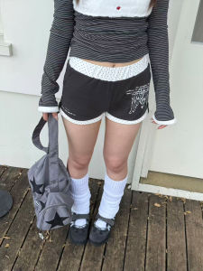 Spring Field Too Home Wave Loose Polka Dot Shorts Casual Sports Pants Low Waist Straight Tube Cotton Elastic Fiber Ladies Daily Wear