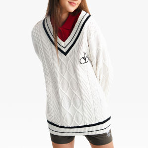 [KIRSH] MIDDLE CHERRY TWIST V-NECK KNIT | Women's Knit Top | Ladies' Knit Top | Knit Tops Plus Size | Knitted Top | Korean Style