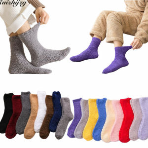 Ruizhijzg Socks Womens And Mens Winter Warm Thick Coral Velvet Floor Sleeping Solid Color Soft Breathable Male Ladies Girls Floor Fuzzy Socks