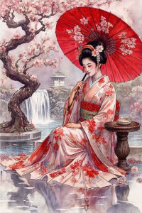HUACAN Diamond Mosaic 5d Woman Japanese Portrairt Full Square Round Drill Home Decor Diamond Painting Cherry Blossom Rhinestones