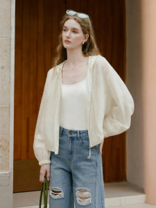 XIANGYING | Áo Khoác Dài Tay Mỏng Phong Cách Mới Có Mũ Short Jacket