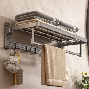 Kệ máng khăn nhà tắm đa năng bằng nhôm dán tường thanh treo khăn nhà vệ sinh nhiều tầng gập được