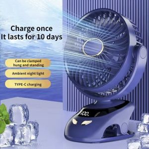 Clip Fan USB Rechargeable Battery Fan battery level LED display Strong Wind 5 Speed Desktop Portable Quiet Office Camping Outdoor desk top hanging