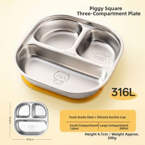 onlycook | Suction Food Grade 316L Stainless Steel Infant Feeding Divided Plate