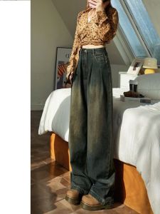 Cao Vòng Eo Chân Rộng Quần Jean Nữ Hình Quả Lê Thon Gọn Kích Thước Lớn Rộng Rãi Đa Năng Chiều Dài Sàn Quần Xám Xi Măng Cổ Điển Denim