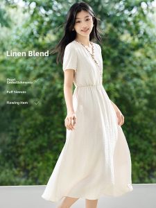 MOHANYIMEI | Linen-containing Bohemian Style Flowy Maxi Dress