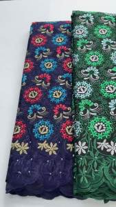High Grade Swiss Voile Cotton Lace Fabric Embroidered Hot Pink Flower Stones Green African Lace Fabric For Wedding Party Dress