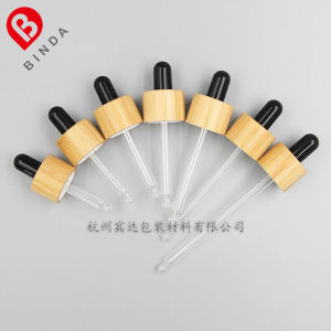 Bamboo Wooden Circle Silicone Head Glass Drip Tube Suction Pipe Standard Essential Oil Bottle for Beauty Wellness