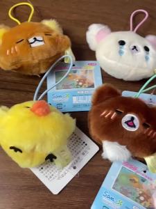 Takara Tomy | Kawaii Rilakkumass Cartoon Bear Emoji Keyring Plush Toy Mobile Phone Lanyard Toy Doll Birthday Fur Ornament Decoration Gifts