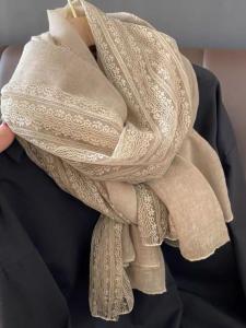 ผ้าพันคอไหมลูกไม้บางสีลินินสำหรับผู้หญิงในฤดูหนาว ผ้าคลุมไหล่ฤดูใบไม้ผลิและฤดูใบไม้ร่วง แฟชั่น ผ้าคลุมไหล่ไหม ผ้าฝ้าย ผ้าคลุมไหล่ไหม