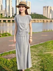 XUNYI | Bộ Áo Thun và Chân Váy Dây Đai Giảm Eo Thời Trang