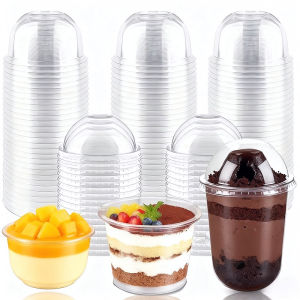 50PCS Disposable Pudding Dessert Cups with Lids Plastic Cups DIY Ice-Cream Mousse Cake Birthday Party Wedding Christmas Dessert