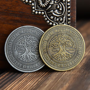 Rustic Copper Silver Commemorative Coin Tree of Life Relief Vintage Coin Gift Creative Trinket Industrial Style Toy for All