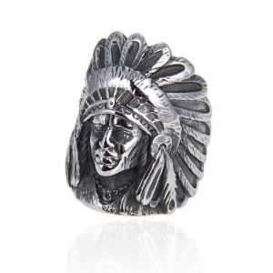 Mens Detailed Indian Chief Ring 316L Stainless Steel Biker Ring Male Huge Punk Hip Hop Rings Fashion Jewelry Gift for Friend