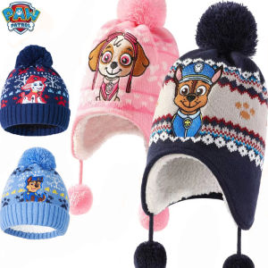 Original Paw Patrol Baby Knitted Hats Boys Girls Warm Caps Autumn And Winter Cartoon Chase Skye Embroidered Childrens Hat 2-8T