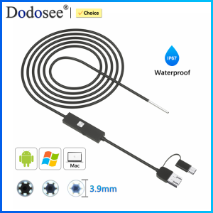 Dodosee 3.9mm HD Endoscope 3 in 1 Car Inspection Borescope 720p Mini Camera for Android Mac Windows Micro USB Type C