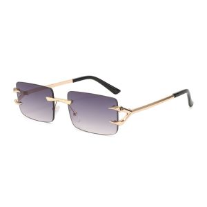2PCS European and American Retro Gradient Frameless Sunglasses for Men New Trend Boxy Sunglasses for Women UV Resistant