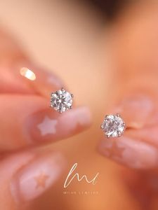 unisilver genuine 925 italy silver earrings zircon four prong diamond jewelry for Women for kids for men gift items 【a pair】
