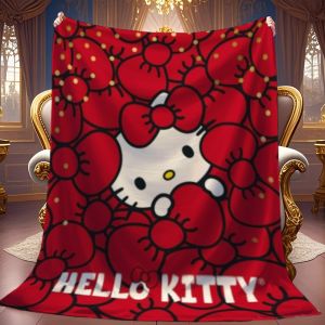 Sanrio | Kawaii Hello Kitty Flannel Throw Blanket 2D Single Print Soft Blanket Home Bedroom Living Room Dorm Kids Room Playful Vibe Decor