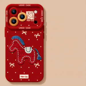 YOUSIDUN | Embroidered Horse For iPhone With Strap & Stand Case