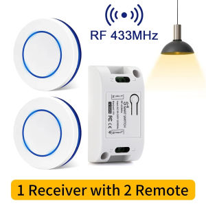 220V 110V  Mini Round Button Wall Panel Switch10A Relay Receiver RF 433MHz Wireless Remote Control Light Switch For LED Lamp