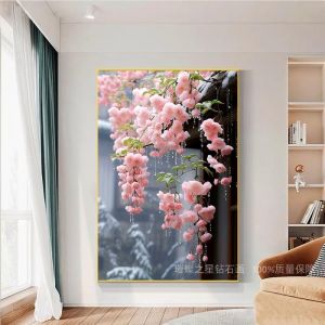 Đạo Cụ Thêu Kim Cương Pink Hibiscus 2025 Mới Đầy Đủ Kim Cương Thủ Công Thêu Chữ Thập Phòng Khách Phòng Ngủ Phong Cảnh Đơn Giản