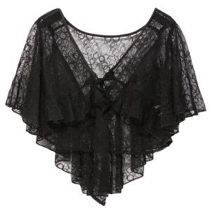 GOSSIP.D | ผ้าคลุมไหล่ลูกไม้โปร่งใส ผ้าคลุมไหล่ผู้หญิงฤดูร้อน กระโปรง แจ็คเก็ตเปิด ชุดคลุมคอตตอน แขนสั้น ขอบดอกไม้ ผ้าคลุมบาง