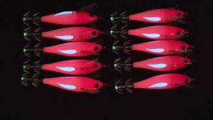 10pcs/set Horizontal Squid Jig Egi Set  Luminous UV Glow Shrimp Fishing Lure Cuttlefish Octopus Saltwater Artificial Bait Hook