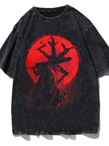 เสื้อยืดคอกลมแขนสั้นผ้าฝ้ายแท้สีดำสไตล์วินเทจสำหรับผู้ชาย ดีไซน์กราฟฟิตี้ สไตล์โลลิต้า เสื้อตัวบนแฟชั่น