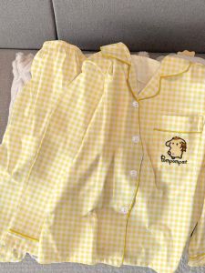 Womens Plaid Sleepwear Long Sleeve Pure Cotton Set Cute Pudding Dog Open Cardigan Home Clothes Can Be Worn outside Spring Autumn