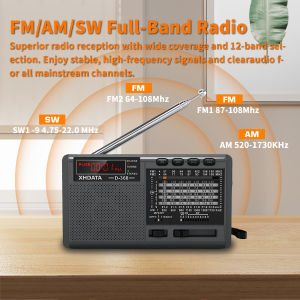 XHDATA | XHDATA D-368 Portable Bluetooth Camping Radio 12 Band FM AM SW MP3 Player With TF Card Headphone Jack Easy Use Elderly Receiver