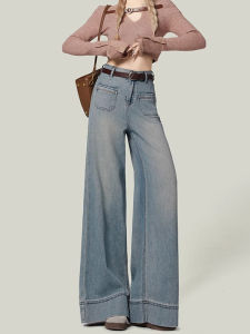 WANGGONGZHU | กางเกงยีนส์ขากว้างเอวสูง ทรงหลวม ทรงตรง กางเกงขายาวทรงหลวมสำหรับผู้หญิงในฤดูร้อน 2025 ทรงใหม่ สีอ่อน ไซส์เล็ก