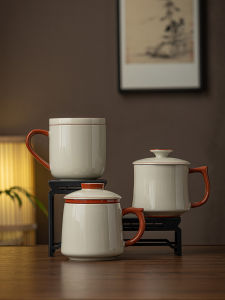 แก้วดื่มชาเซรามิกขนาดใหญ่พร้อมฝาปิดสไตล์จีนยูหยวน แก้วดื่มน้ำแบบแยกตัวกรอง ดื่มน้ำได้สะดวกสบาย ใช้งานได้หลากหลาย