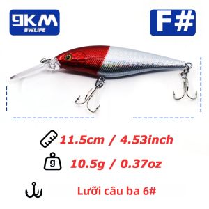 9KM DWLIFE | 10.5g Mồi Câu Cá Minnow Swimbaits 11.5cm Mồi Cứng Có Móc Ba Ngạnh Dành Cho Cá Hồi Cá Vược Câu Nước Mặn Nước Ngọt Câu Trên Mặt Nước Câu Trên Thuyền