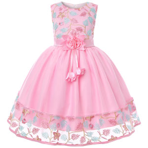 European and American Embroidery Dress Girls Party Lace Princess Flower Child Net Gauze Pengpeng Dress