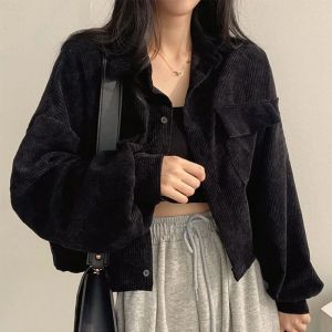 (Free shipping)6 Color Corduroy Jacket Women Fashion Korean Style Loose Lantern Sleeve Lapel Short Shirt