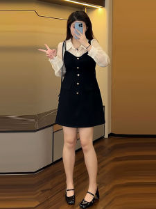 Váy Sơ Mi Hai Mảnh Kiểu Pháp Mùa Thu Đầu Tiên Cỡ Lớn Cho Nữ Váy Chữ a Cạp Cao Váy Dài Vừa Phải Cổ Chữ V