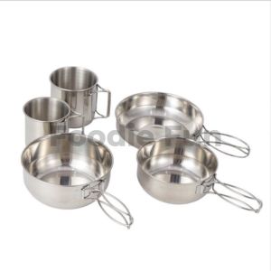 Outdoor Camping Pan 5pcs Set Thick Stainless Steel Set Lunch Box Outdoor Plate Bowl Set Makan Khemah Picnic Cookware