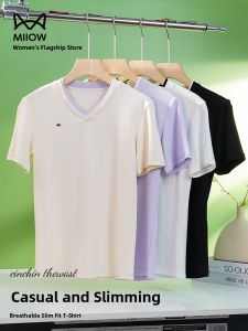 miiow | Cat Lady V-Neck Short Sleeve T-Shirt Women Summer New Breathable Comfortable Slim Fit Versatile Half Sleeve Top Cooling Effect