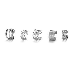 Bộ 5 Bông Tai Kẹp Màu Bạc Hình Lá Dành Cho Nữ Và Nam Không Xỏ Lỗ Sáng Tạo Đơn Giản C Tai Cuff Hợp Thời Trang Món Quà Trang Sức