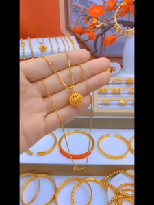 Emas 916 original malaysia gold necklace hydrangea pendant womens gift accessories hypoallergenic 18″ 项链