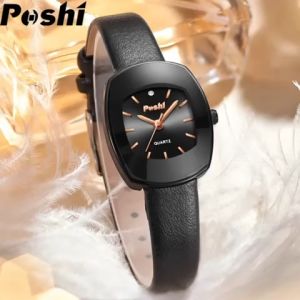 Poshi Jam Tangan Wanita Tali Kulit Leather Santai Anti Air Kasual Elegan Jam Tangan Cewek COD