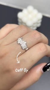 MILLENNE Made For The Night Wavy Bars Studded Cubic Zirconia White Gold Adjustable Ring with 925 Sterling Silver