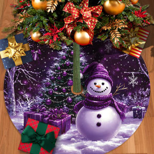 VIKAMA Purple Snowman And Christmas Gift Box Tree Skirt - The Perfect Choice For Home Party And Garden Decoration