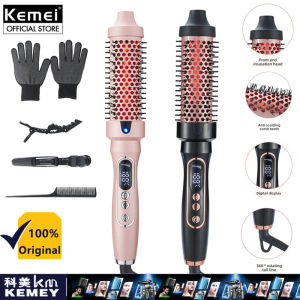 Kemei Heating Curling Comb with Infrared Care PTC Thermal Round Brush Styling Iron for Volumizing Anti-Scald Professional Hot Brush