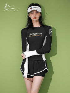 Womens Two-Piece Swimsuit Professional Swimming Gym Exclusive Slimming Belly Cover Sporty Long Sleeve Fitness Swimming Suit